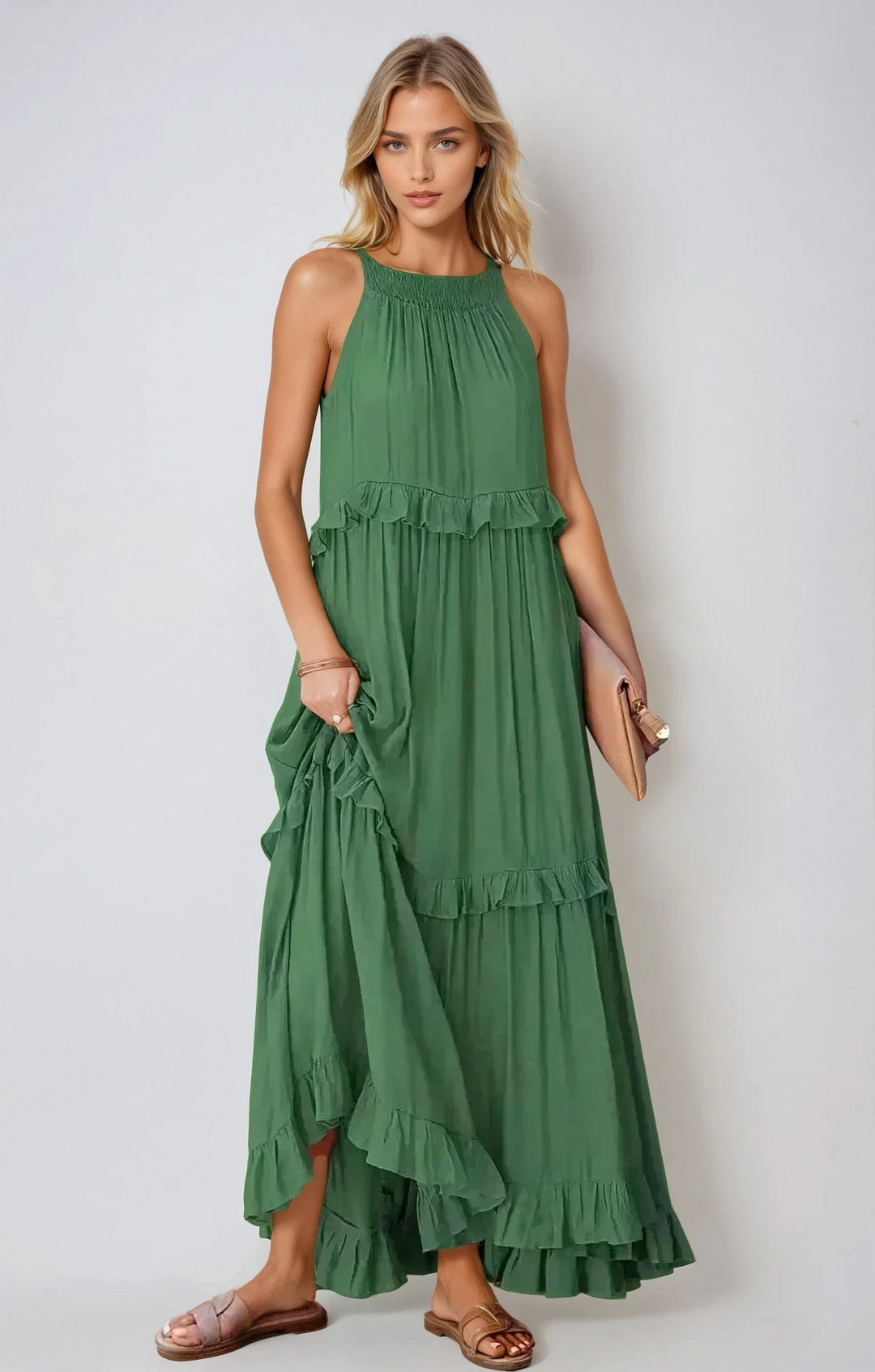 Celeste™ | Halter Ruffle Maxi Dress