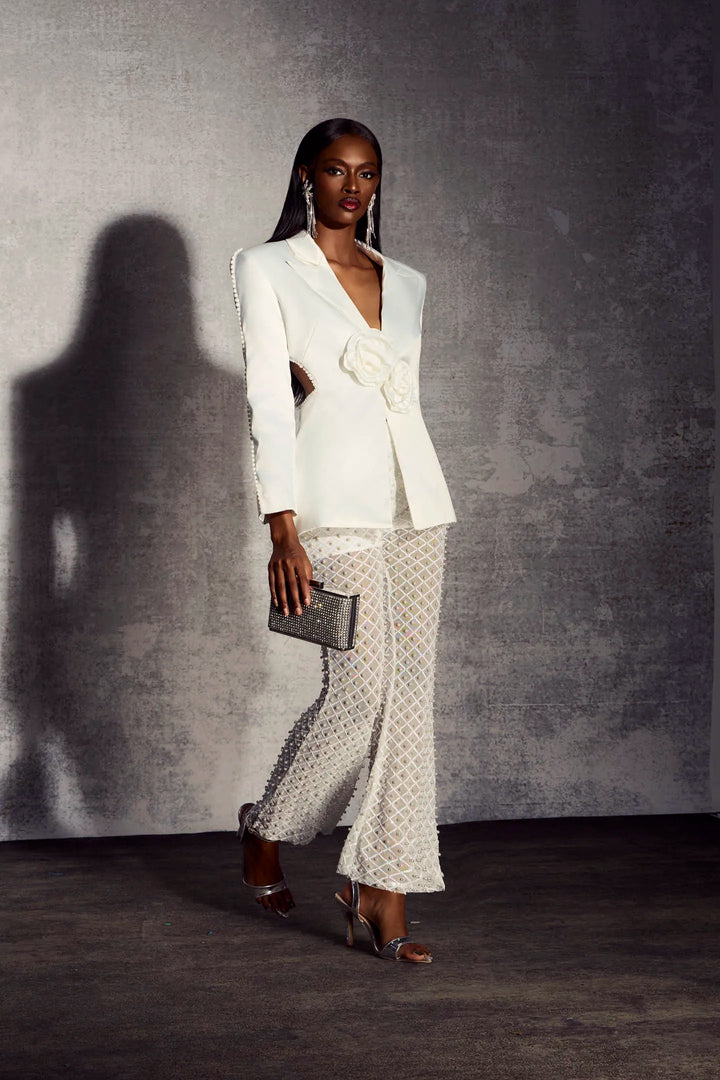 Elara™ | Pearl-Embellished Blazer & Pants