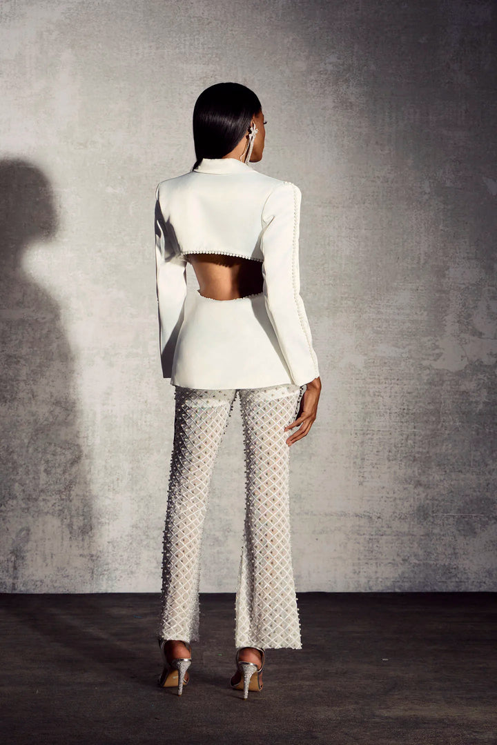 Elara™ | Pearl-Embellished Blazer & Pants