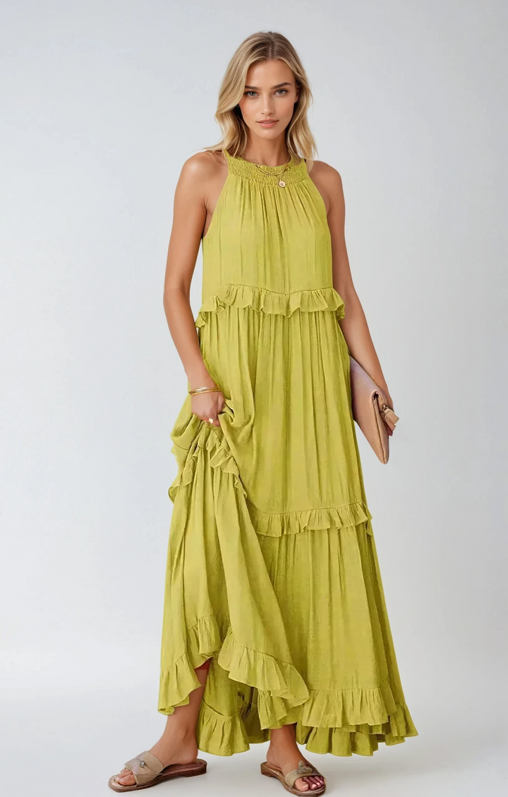 Celeste™ | Halter Ruffle Maxi Dress