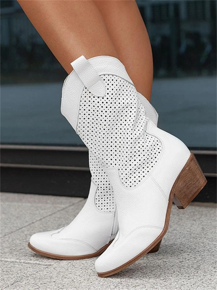 Savannah | White perforated western boots