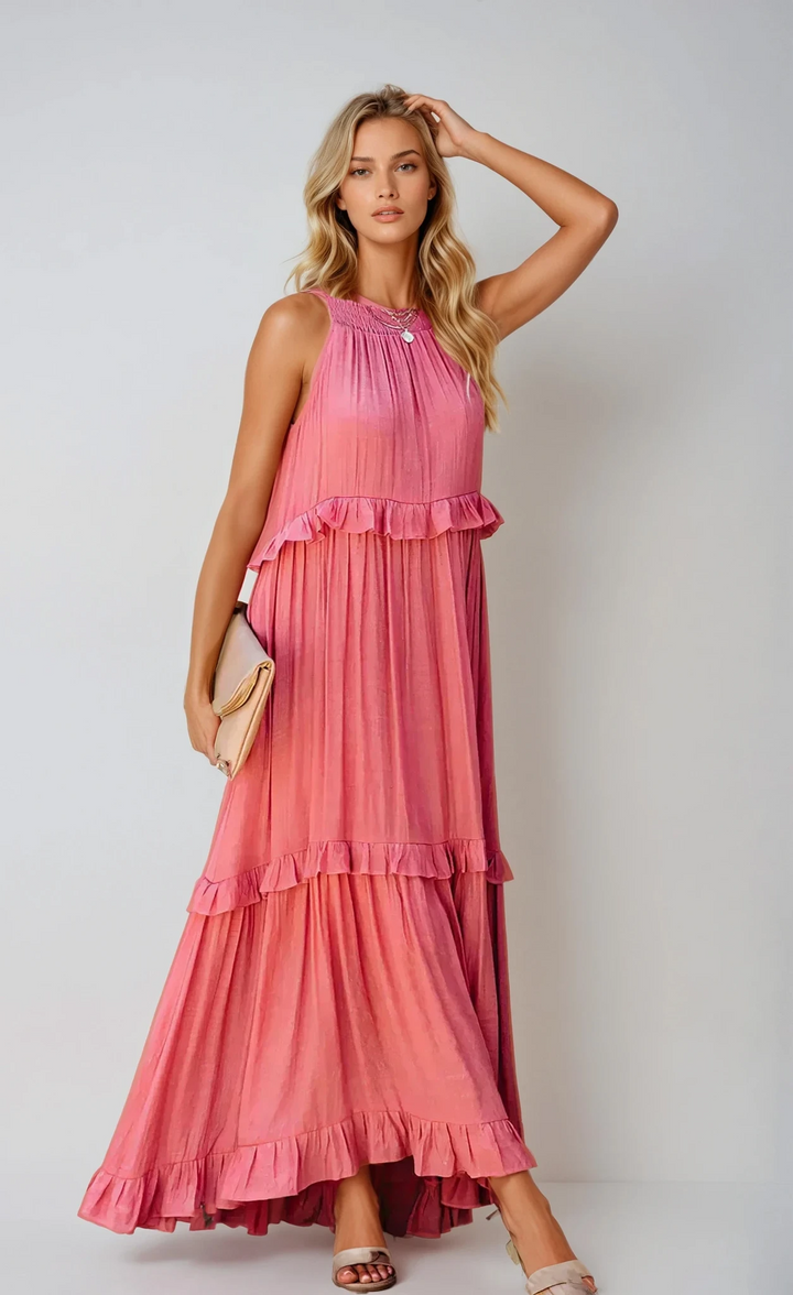 Celeste™ | Halter Ruffle Maxi Dress