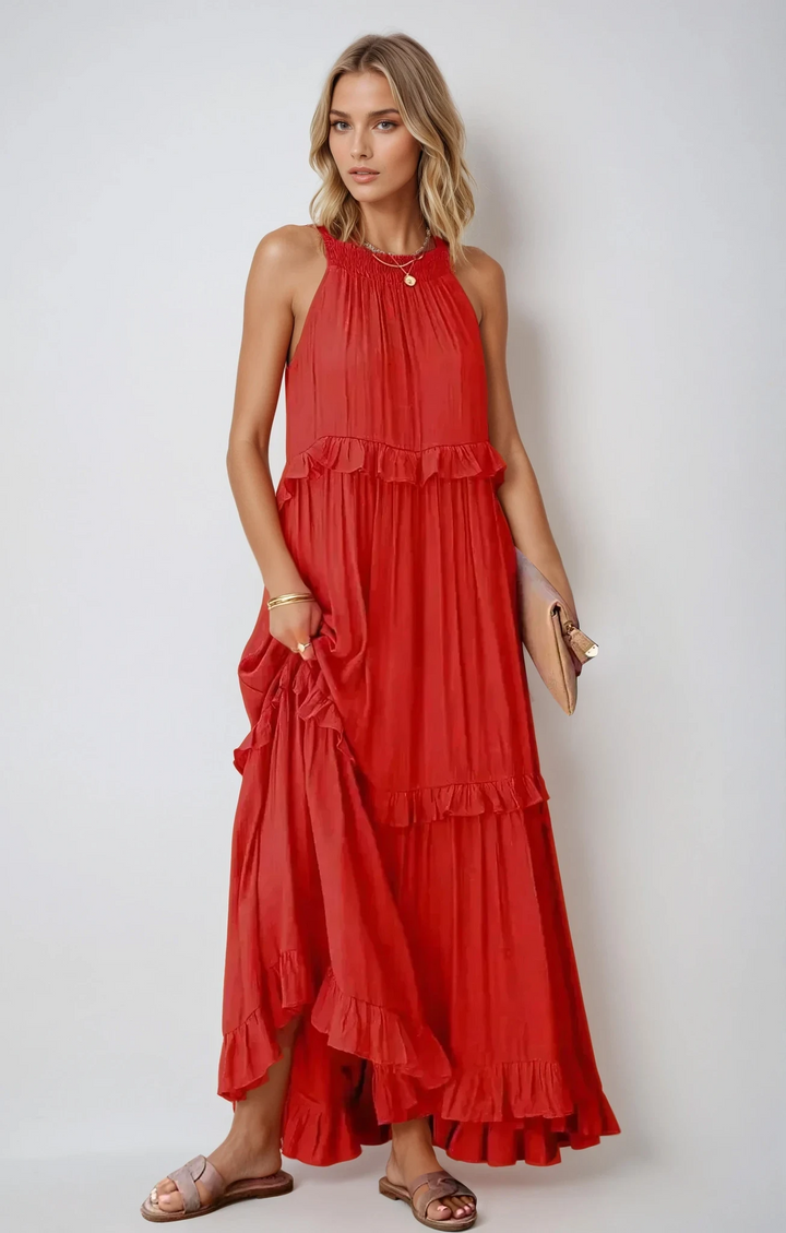 Celeste™ | Halter Ruffle Maxi Dress